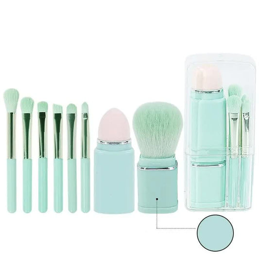 8-in-1 Retractable Mini Makeup Brush Set - Green