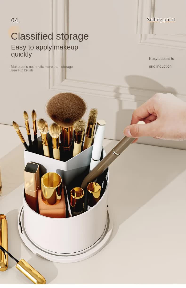 360 Rotating Makeup Brush Holder - White