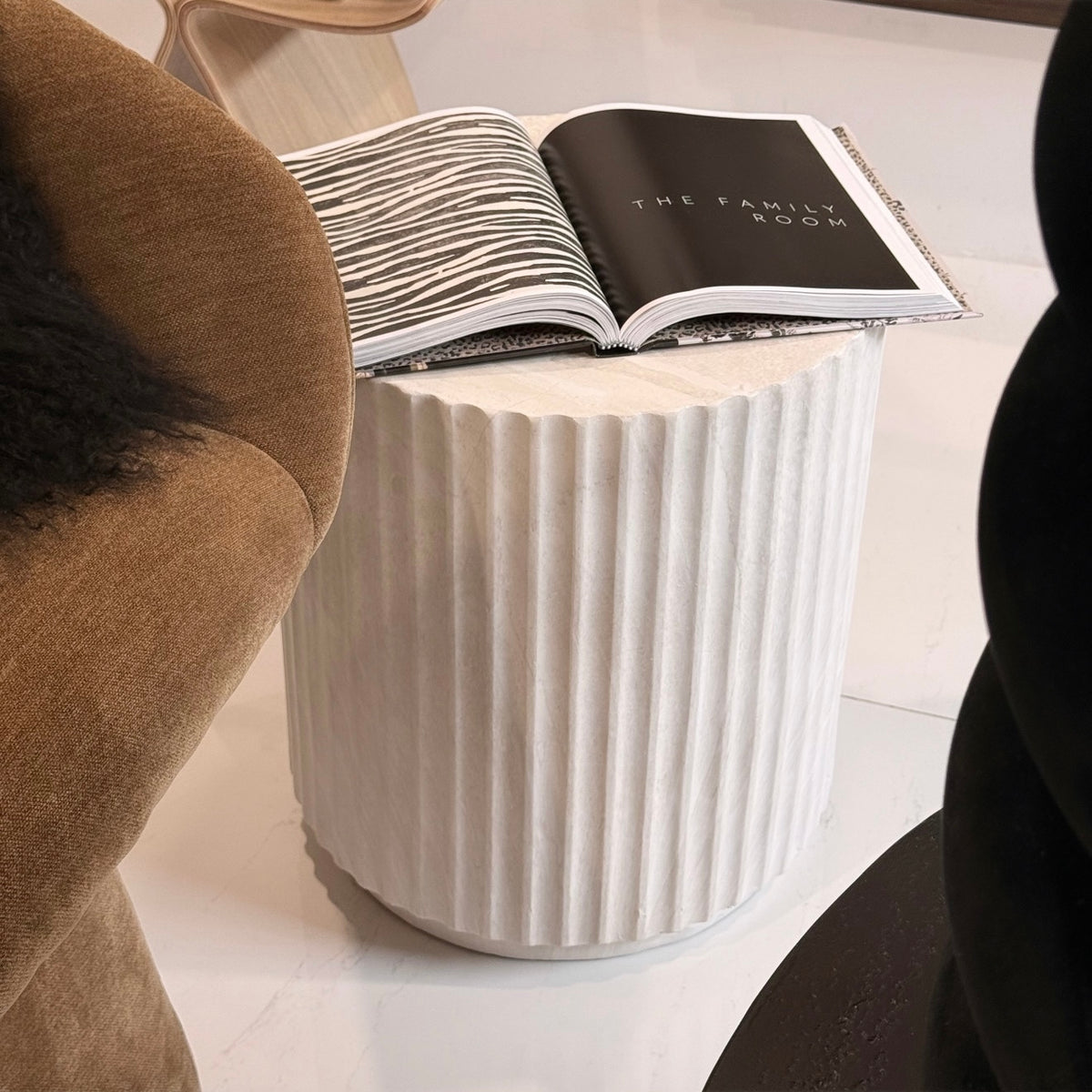 Vera Fluted Stone Side Table – EX DISPLAY Matte Natural Stone