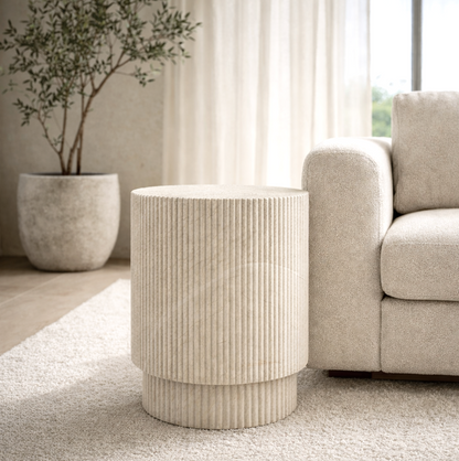 Vera Fluted Stone Side Table - Natural Stone