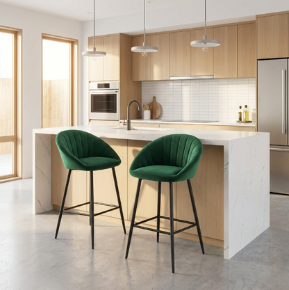 Emerald green velvet tub bar stool with black metal legs | Modern Bar Stools by Interior Ave
