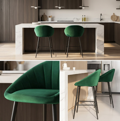 Emerald green velvet tub bar stool with black metal legs | Modern Bar Stools by Interior Ave