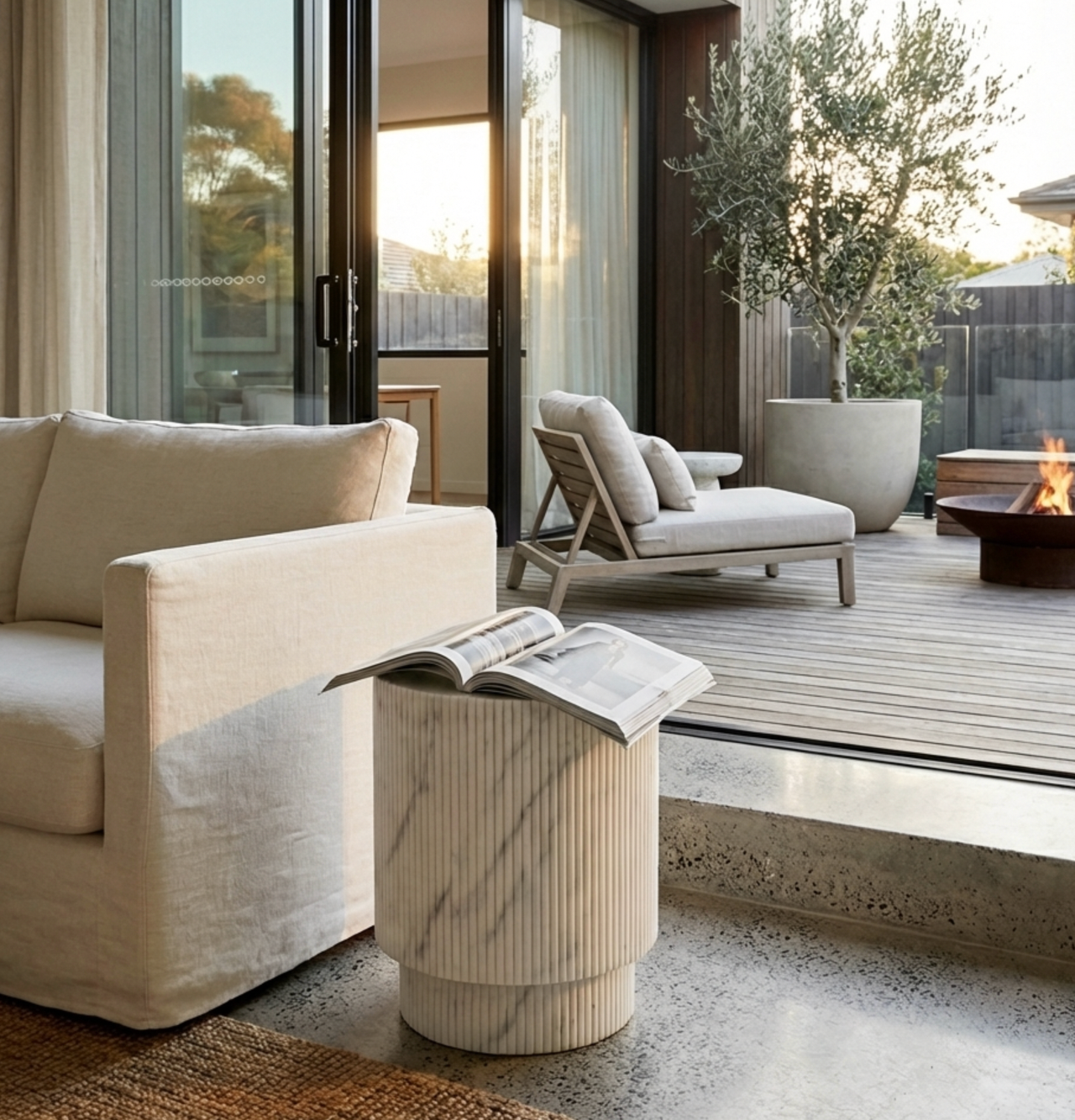 Vera Fluted Stone Side Table - Marble