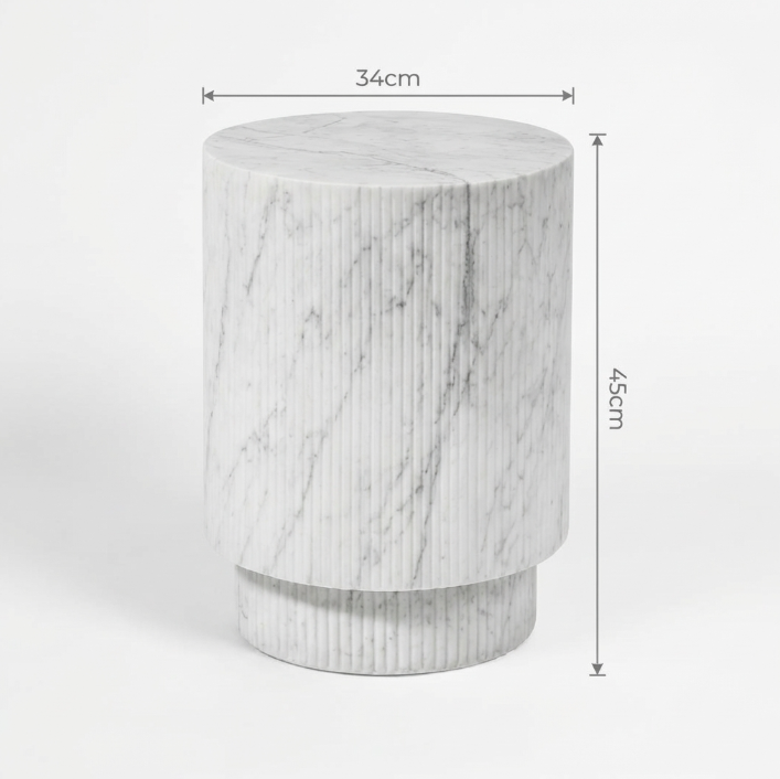 Vera Fluted Stone Side Table - Marble