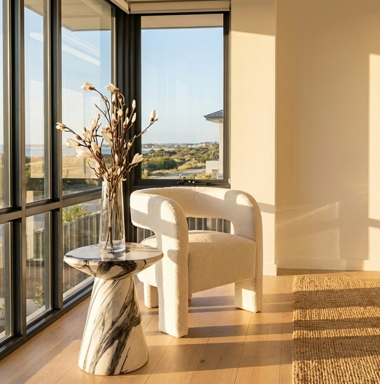 Veneta Stone Side Table - Panda Marble Finish