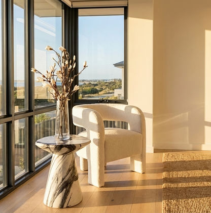 Veneta Stone Side Table - Panda Marble Finish