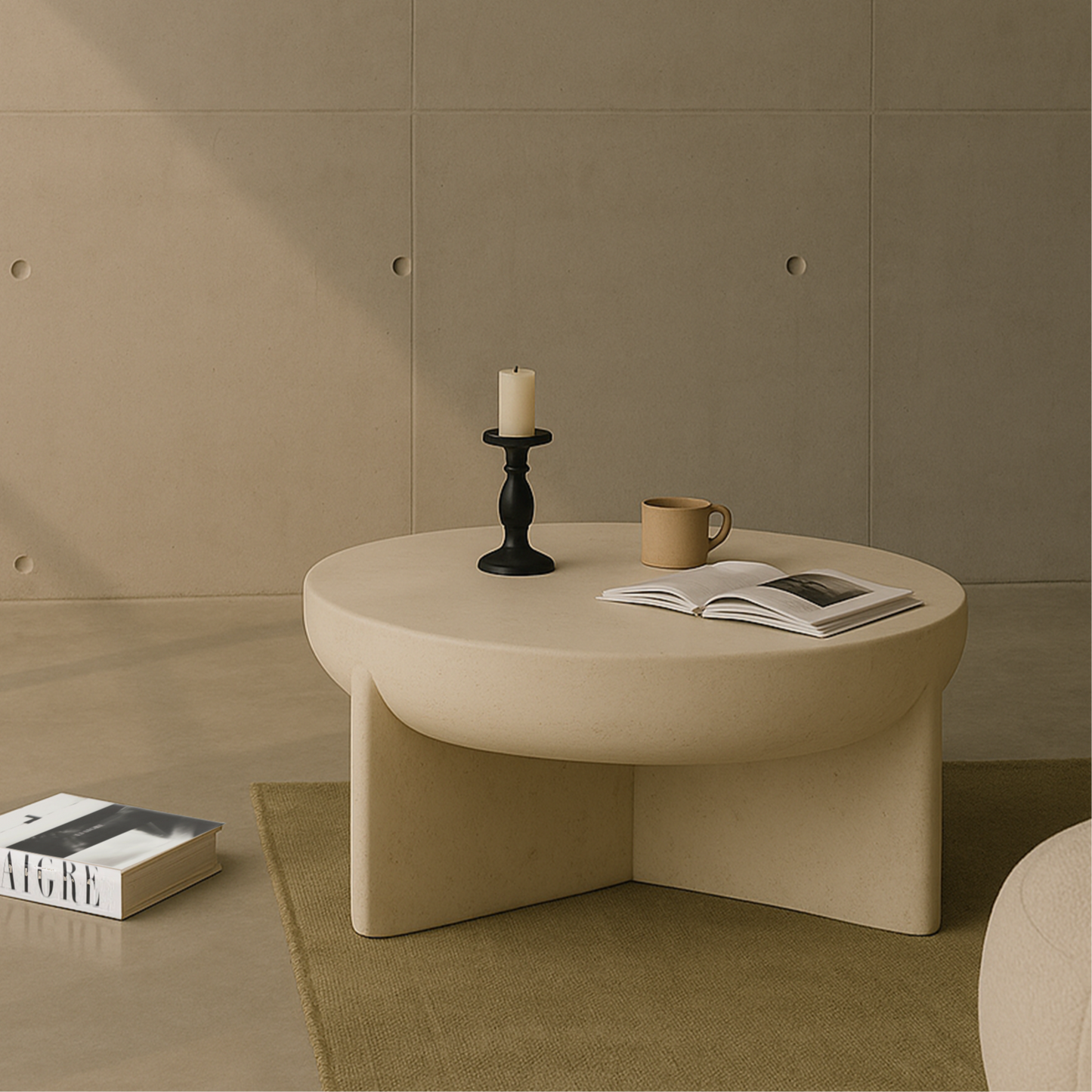 Zelda Sculptural Stone Coffee Table – Sand Textured Finish