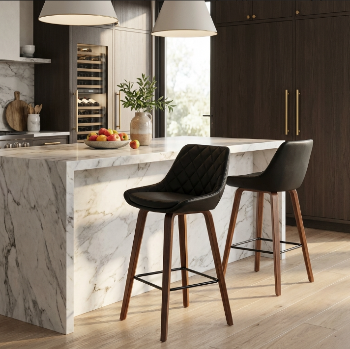 Astra Padded Bar Stool - Black - Set of Two – modern bar stool by Interior Ave