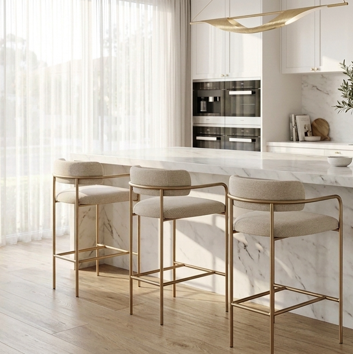 Allegra Linen Kitchen Bar Stool – Oatmeal Tweed (70cm)
