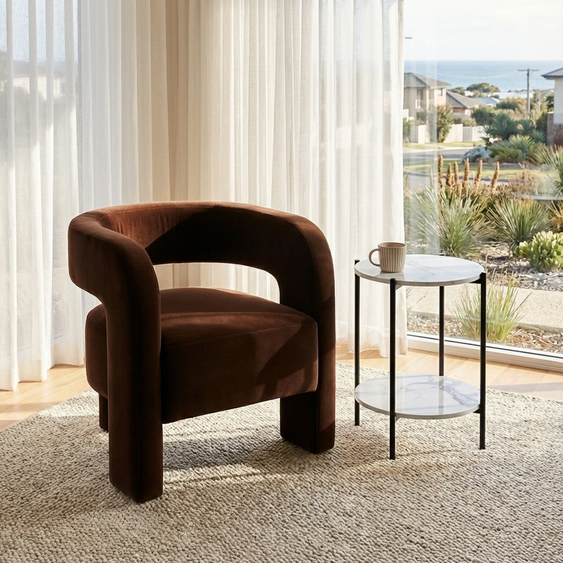 Alba Marble Stone Side Table - Black