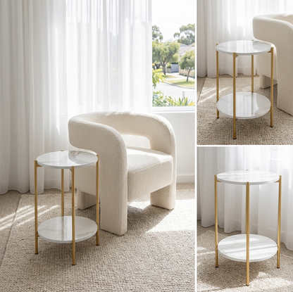 Alba Marble Stone Side Table - Gold