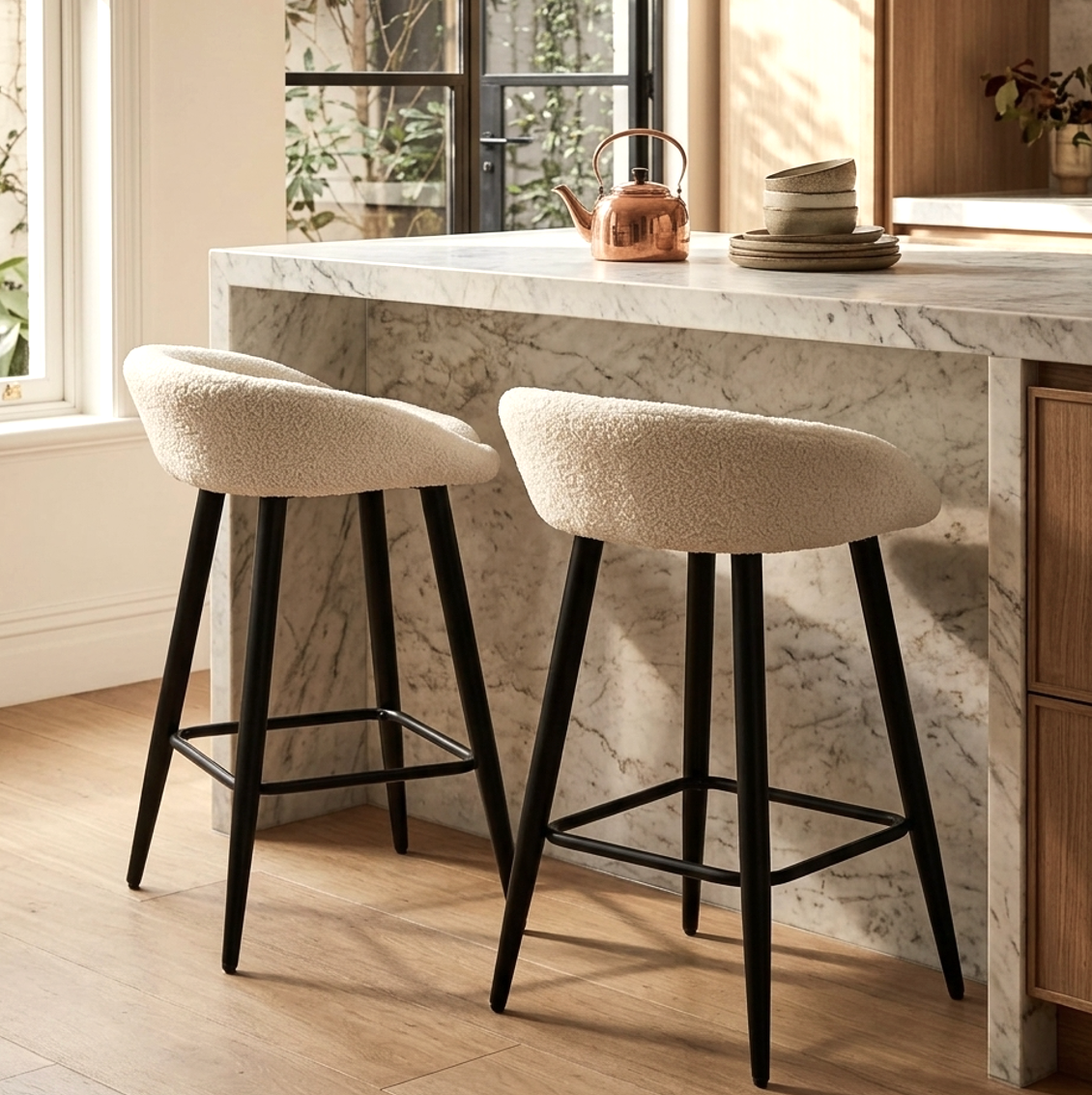 Brosa Boucle Bar Stool – White (Set of 2)