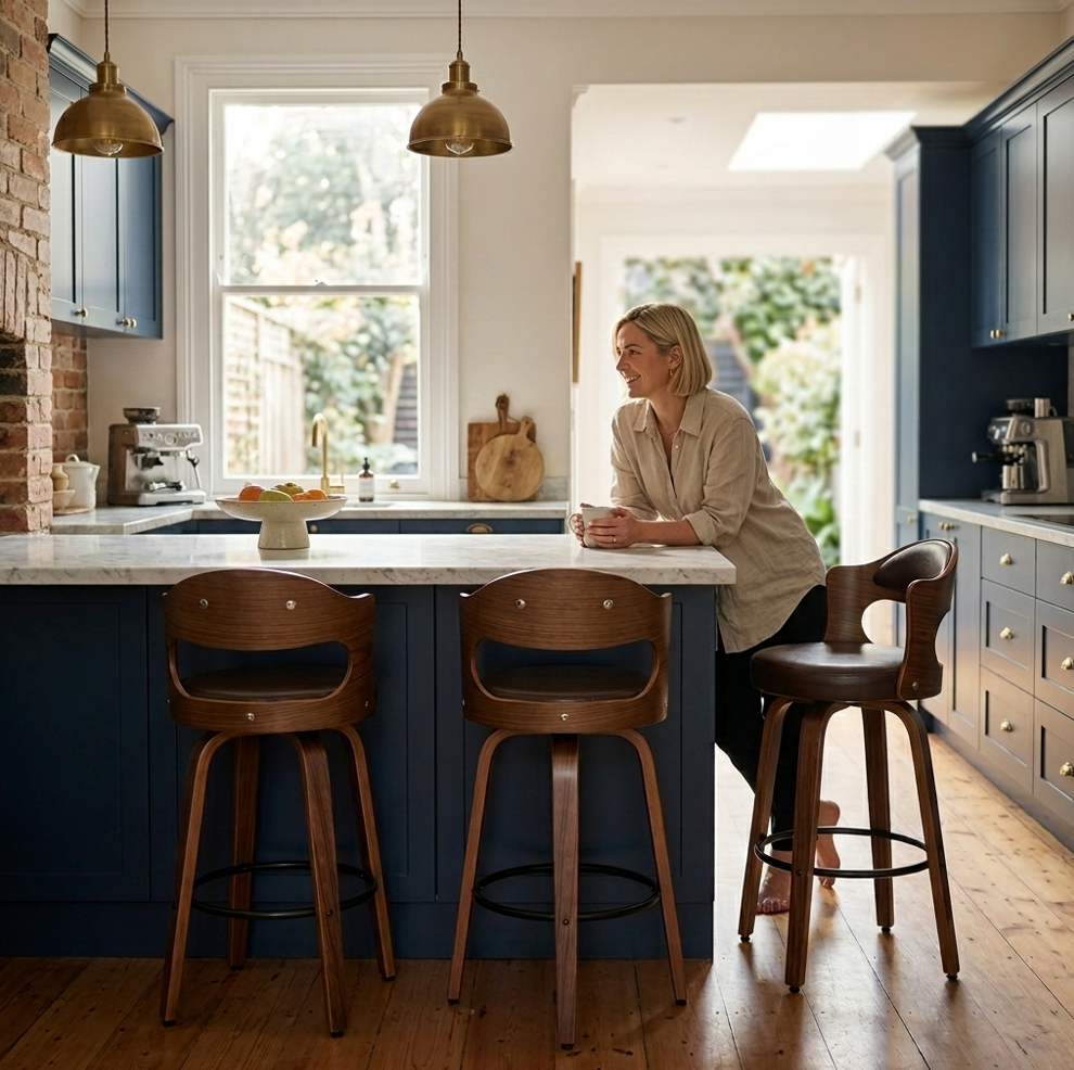 Bowie Bar Stool - Black + Brown Set of Two