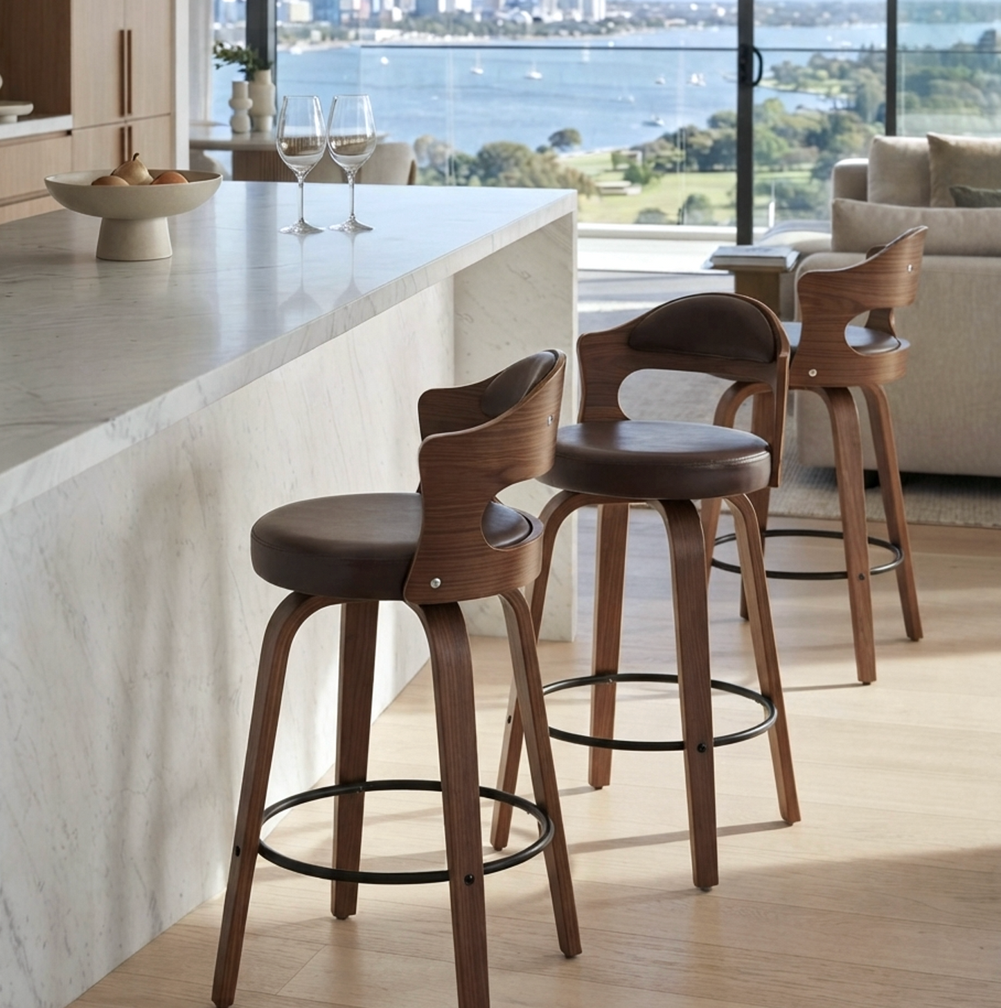 Bowie Bar Stool - Black + Brown Set of Two