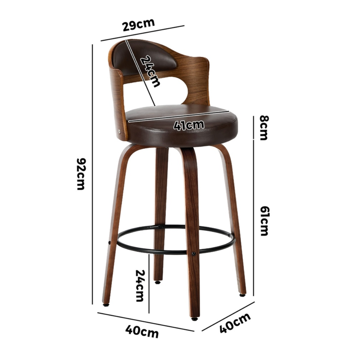 Bowie Bar Stool - Black + Brown Set of Two