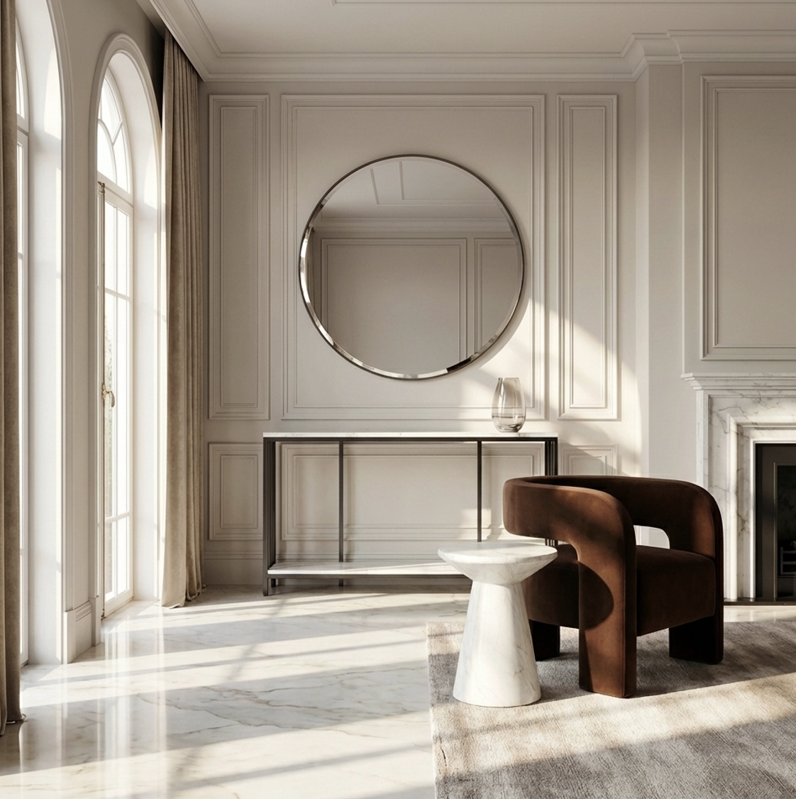 Bronte Dual Layer Hallway Console - White Marble Stone