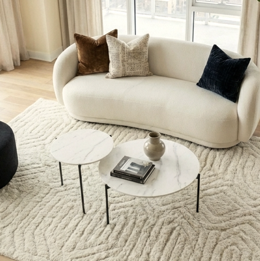 Bianco Nested Coffee Table Set - White Marble Stone