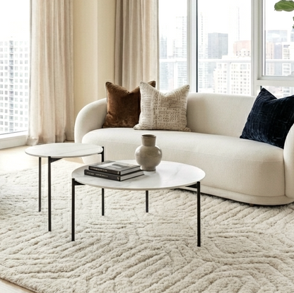Bianco Nested Coffee Table Set - White Marble Stone