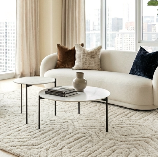 Bianco Nested Coffee Table Set - White Marble Stone