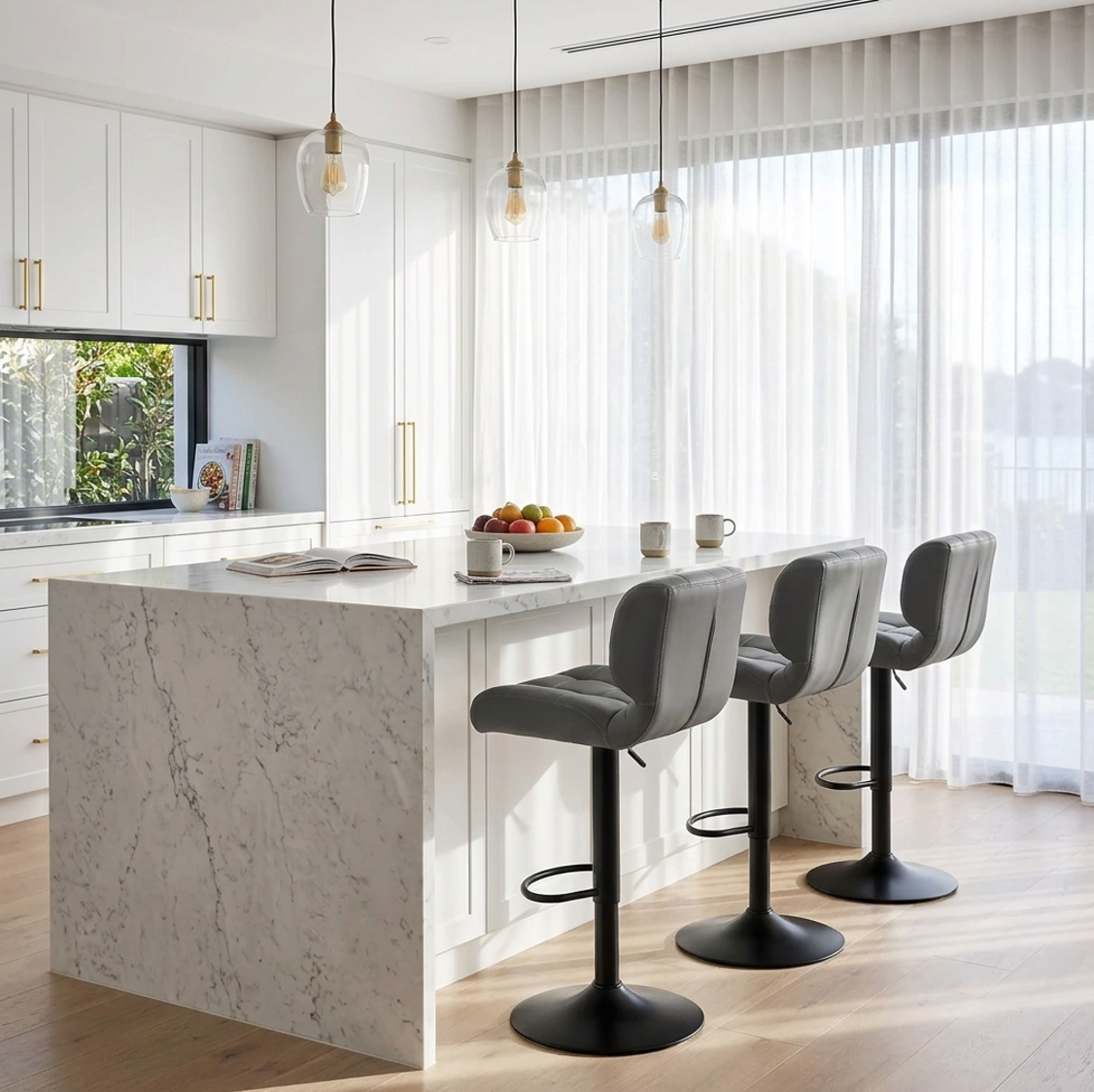 Byron Adjustable Swivel Kitchen Bar Stool – Charcoal Grey (Set of 2)