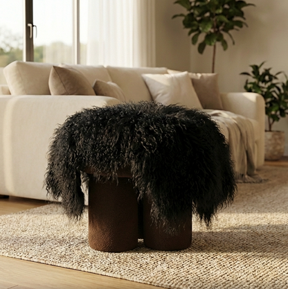 Mongolian Sheepskin Fur / Throw - Black 90cm