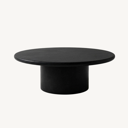 Nobu Round Sculptural Stone Coffee Table in Matte Black