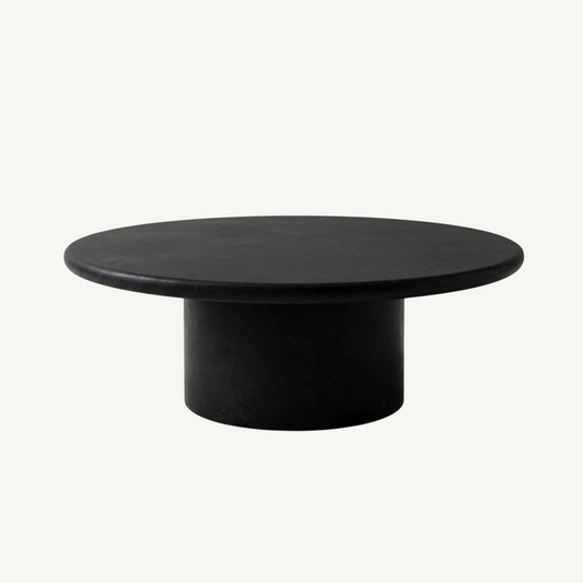 Nobu Round Sculptural Stone Coffee Table in Matte Black
