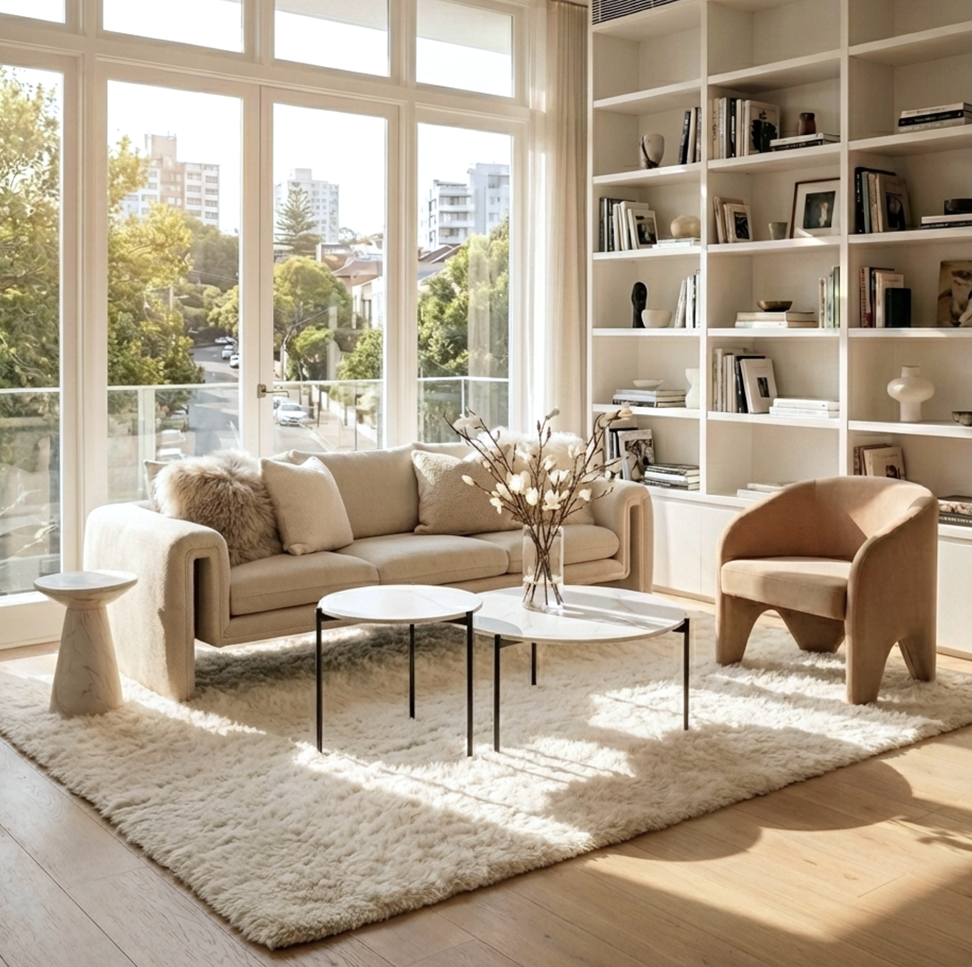Bianco Nested Coffee Table Set - White Marble Stone