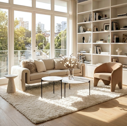 Bianco Nested Coffee Table Set - White Marble Stone