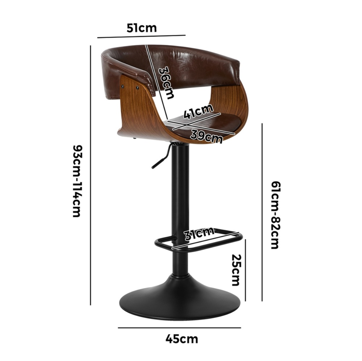 Brentwood Bar Stool - Black + Brown Set of Two