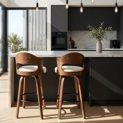 Bowie Bar Stool - White + Brown Set of Two