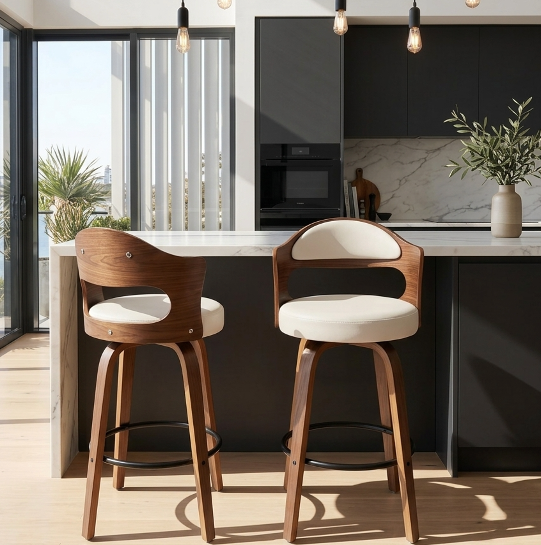 Bowie Bar Stool - White + Brown Set of Two