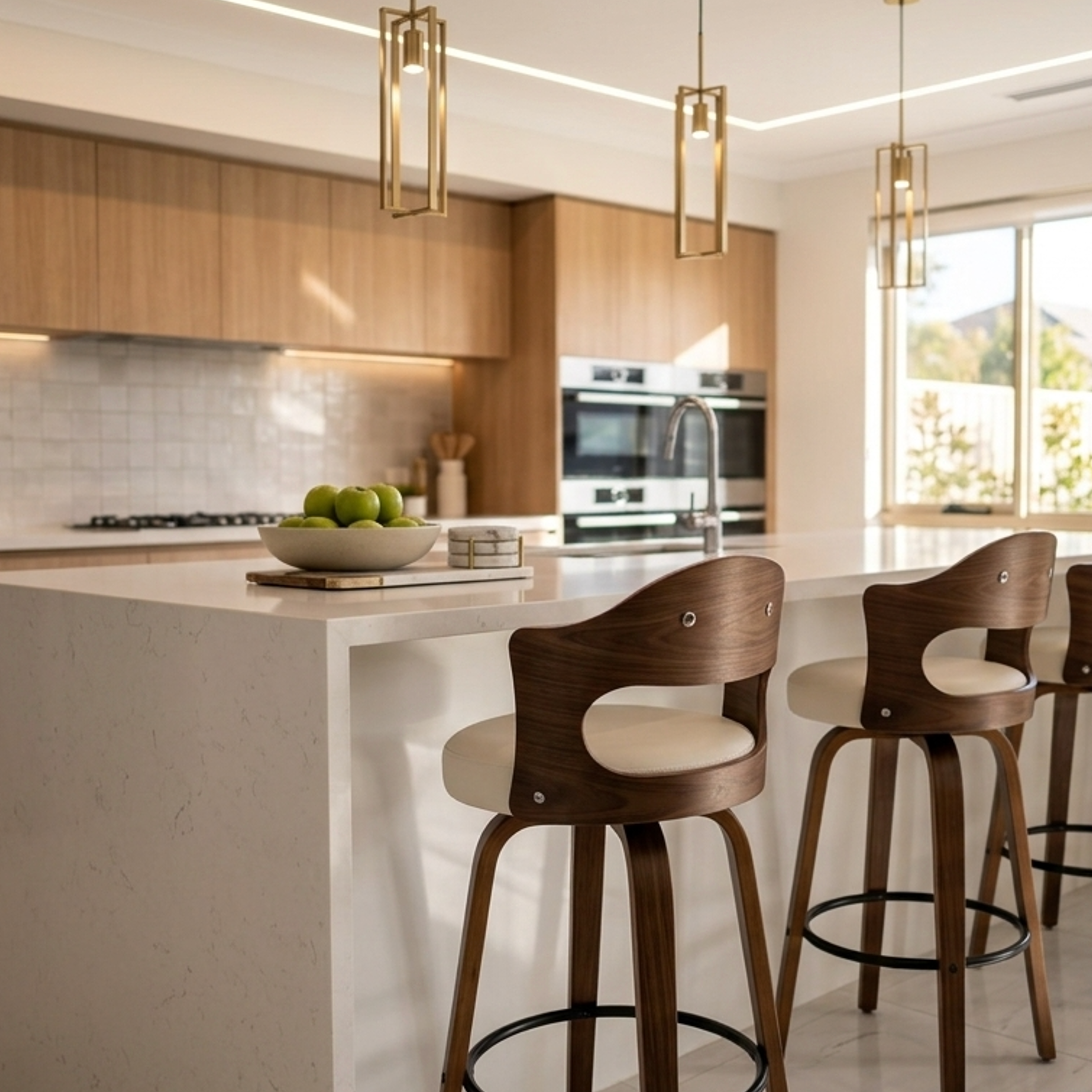 Bowie Bar Stool - White + Brown Set of Two