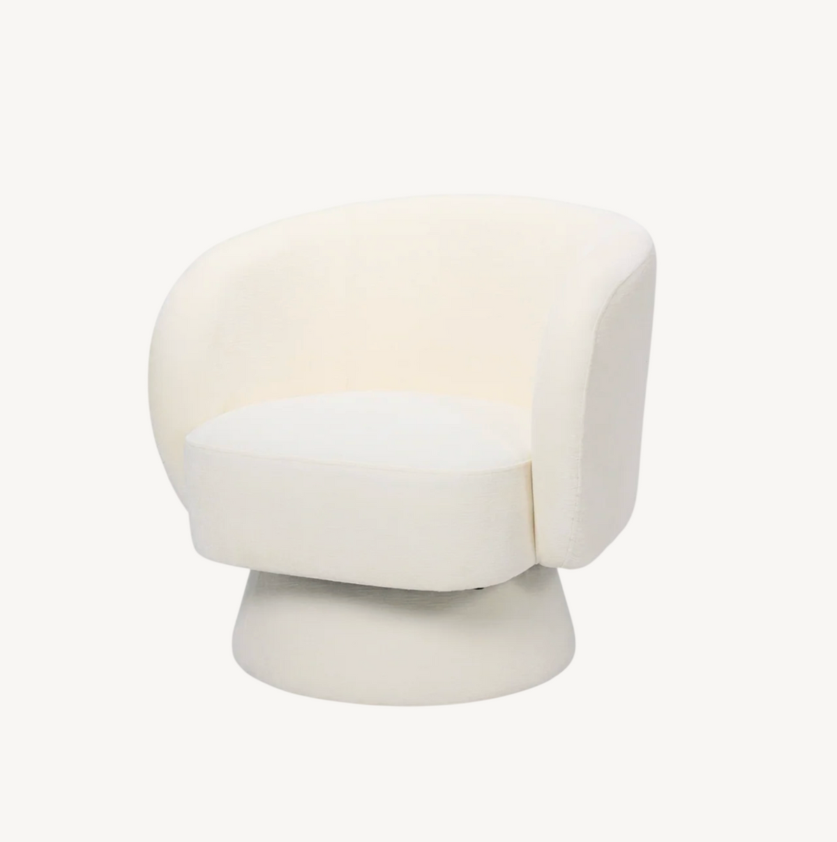 Celine Swivel Armchair – Chenille Pearl with Sculptural Base