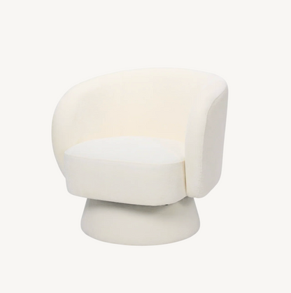 Celine Swivel Armchair – Chenille Pearl with Sculptural Base