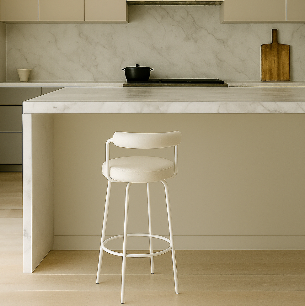 Calipo Leather Bar Stool - White | Designer Bar Stool by Interior Ave