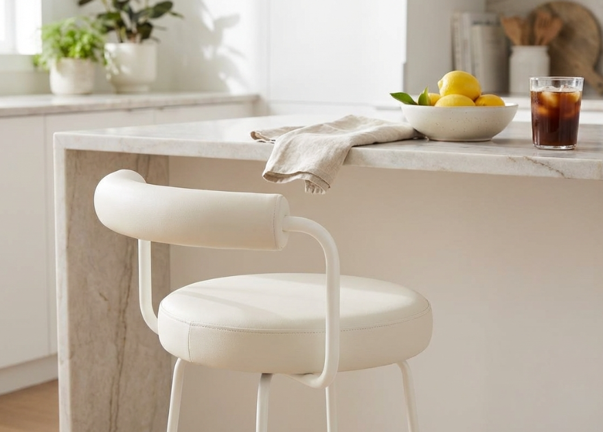 Calipo Leather Bar Stool - White | Designer Bar Stool by Interior Ave