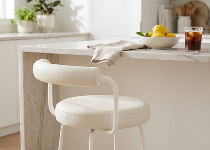 Calipo Leather Bar Stool - White | Designer Bar Stool by Interior Ave