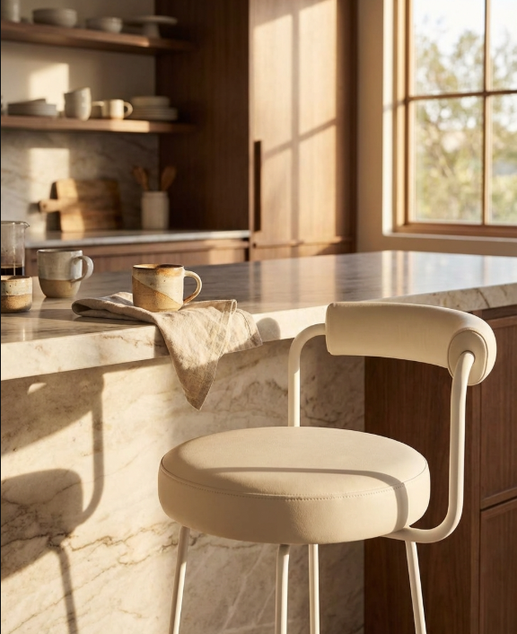 Calipo Leather Bar Stool - White | Designer Bar Stool by Interior Ave