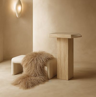 Mongolian Sheepskin Throw - Camel Snow 90cm