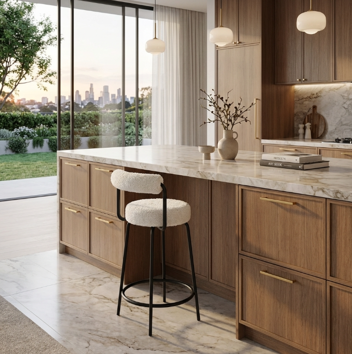 Calipo Sheepskin Bar Stool - White – modern bar stool by Interior Ave