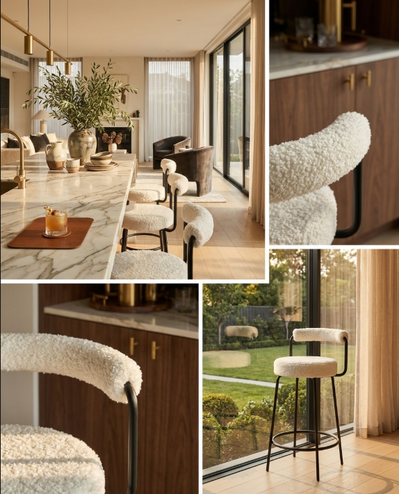 Calipo Sheepskin Bar Stool - White – modern bar stool by Interior Ave