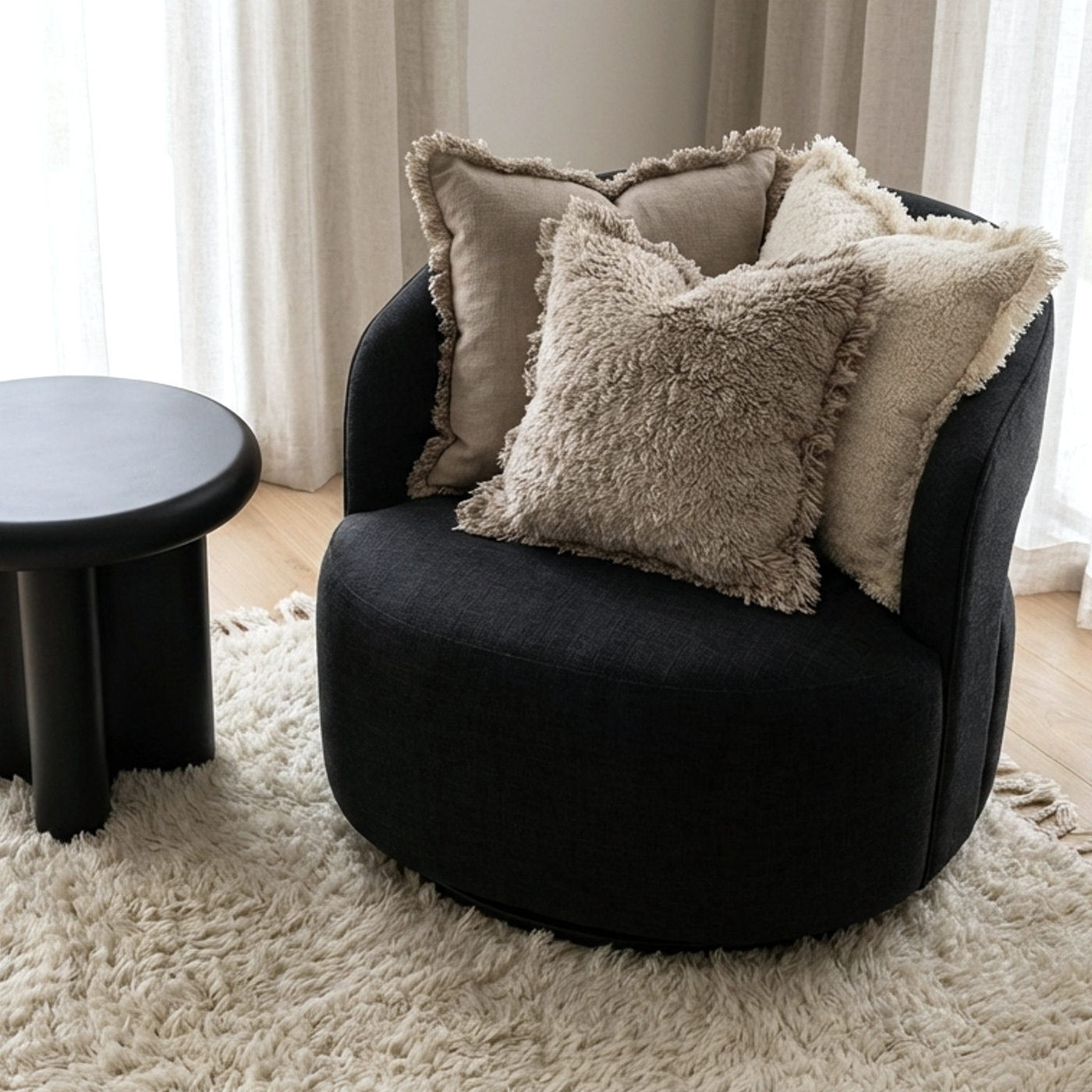 Coco Chenille Swivel Accent Chair - Black