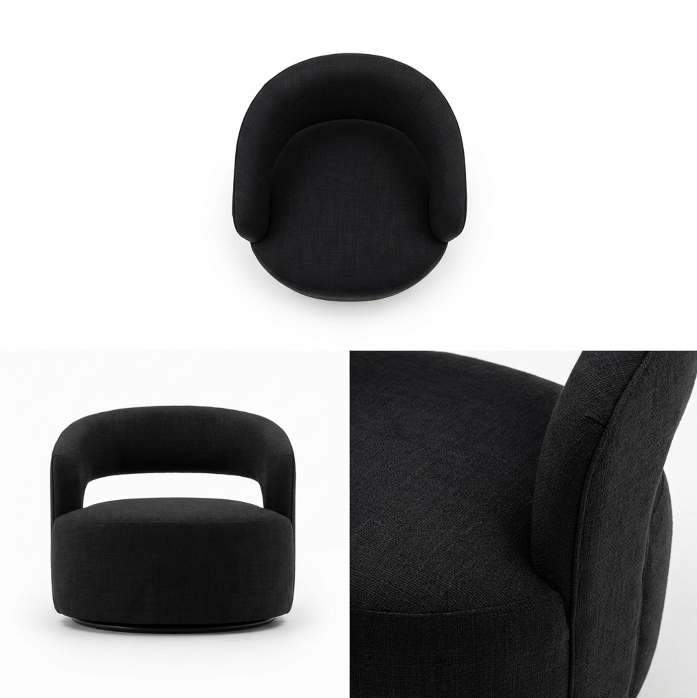 Coco Chenille Swivel Accent Chair - Black