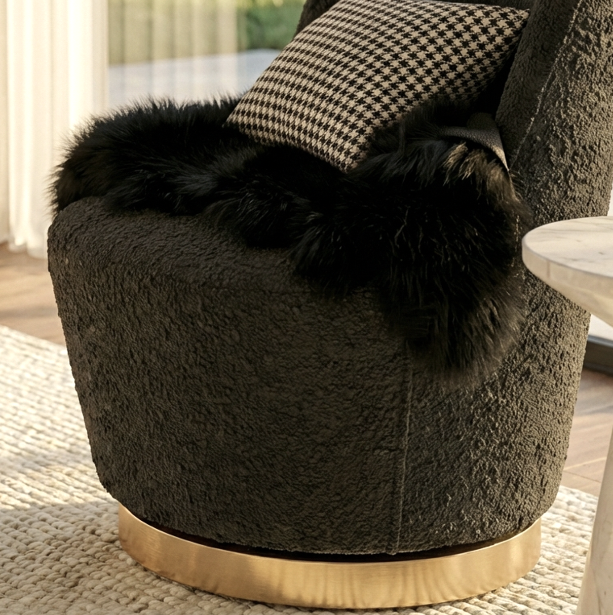 Chateau Swivel Accent Chair - Charcoal Boucle