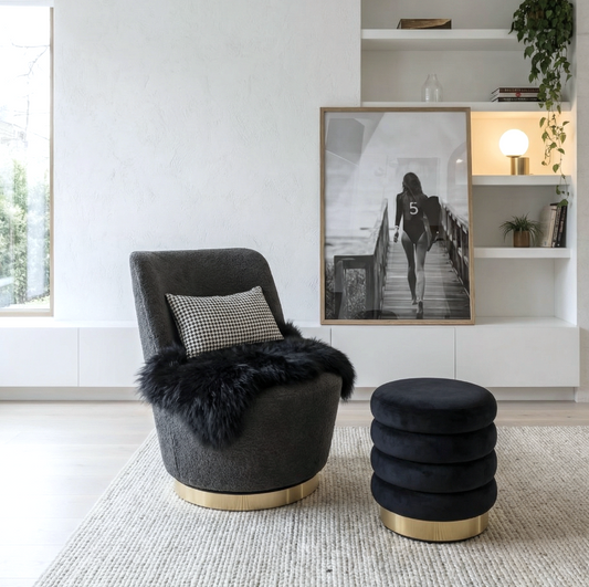 Chateau Swivel Accent Chair - Charcoal Boucle