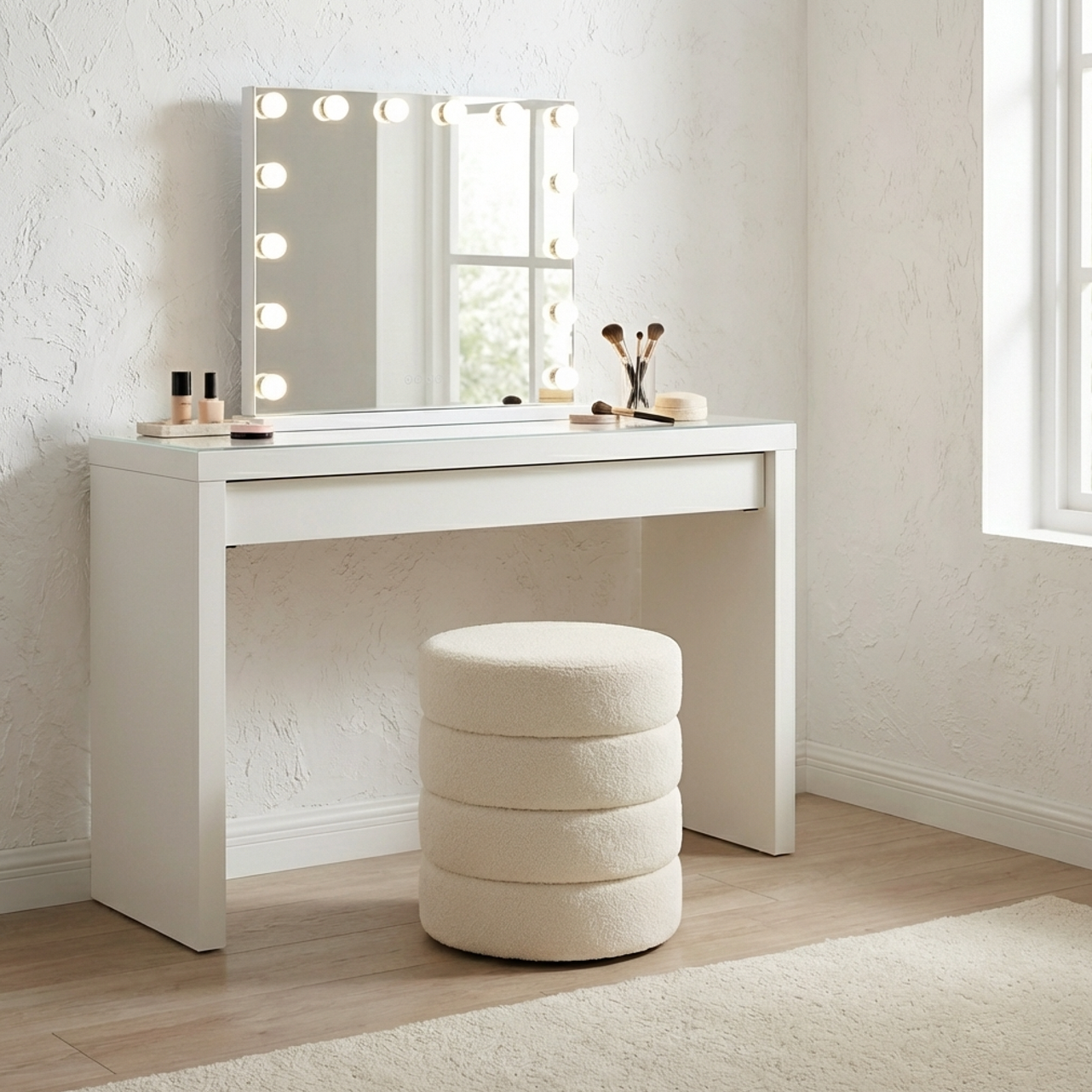 Cleo White Boucle Ottoman