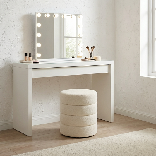 Cleo White Boucle Ottoman