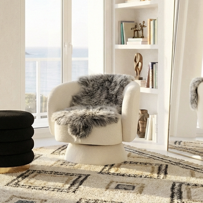 Mongolian Sheepskin Fur / Throw - Charcoal Snow 90cm