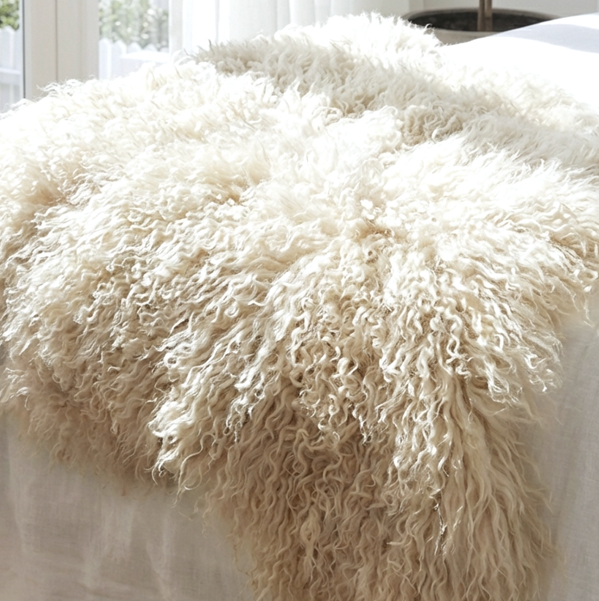 Mongolian Sheepskin Fur / Throw - Champagne 90cm
